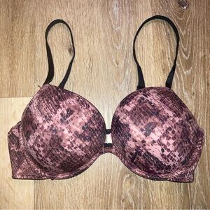 VS Pink 36C Pink and Black Snakeskin Print Wear Everywhere Push-Up Bra